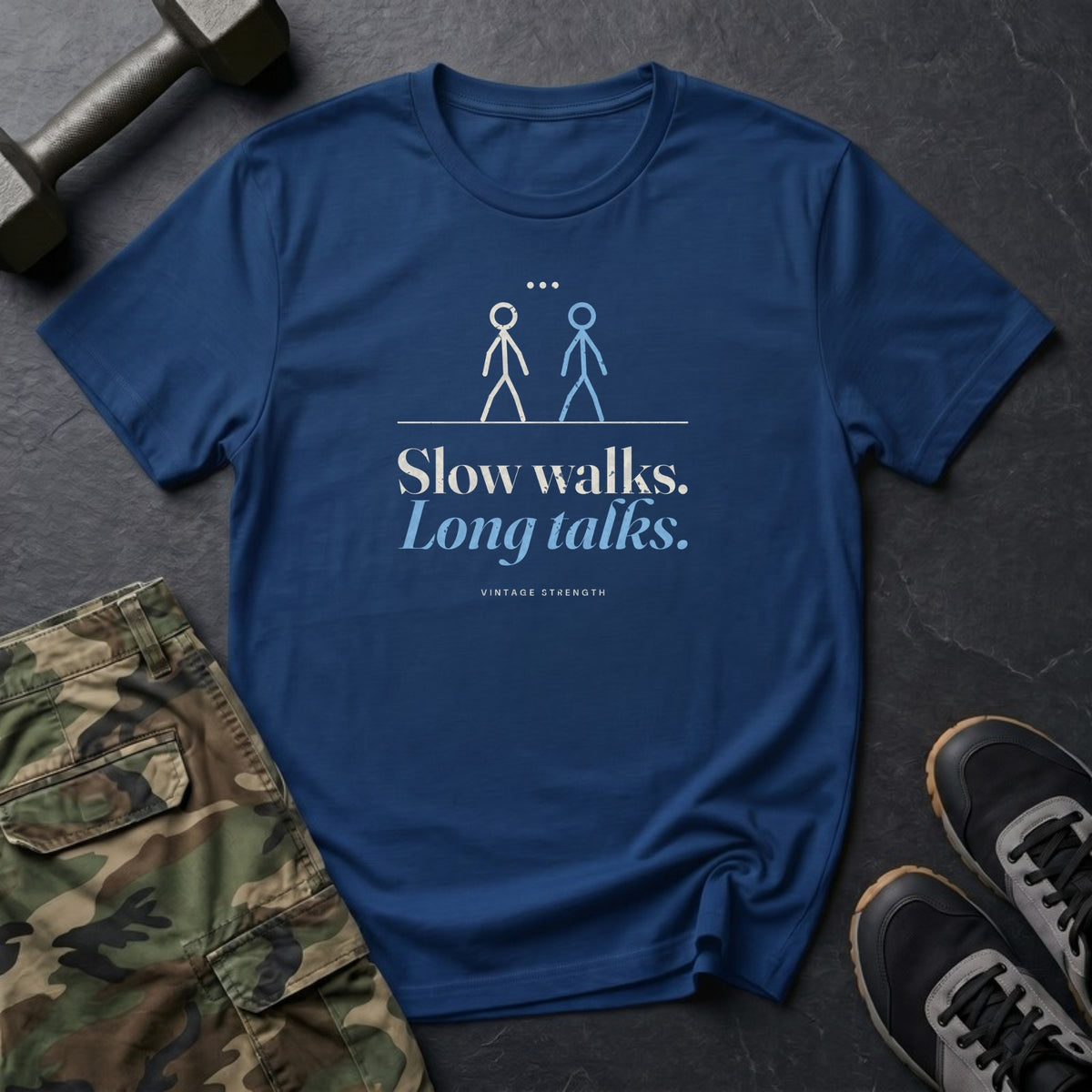Slow Walks. Long Talks. T-Shirt in Heather Navy