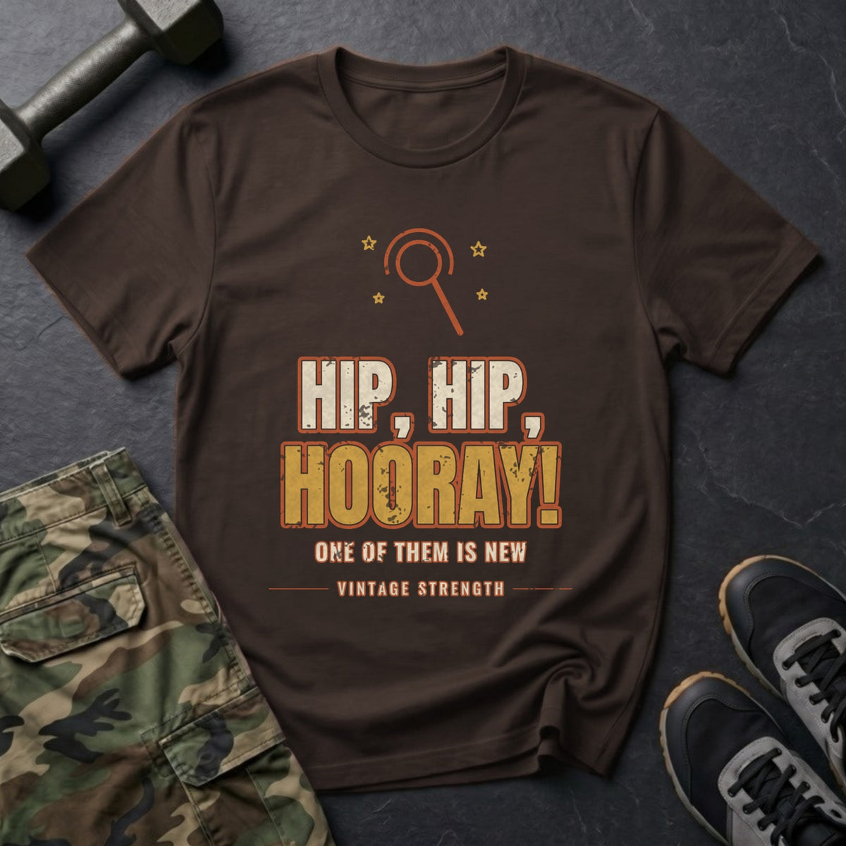 Hip, Hip, Hooray (One of Them Is New) T-Shirt in Dark Chocolate