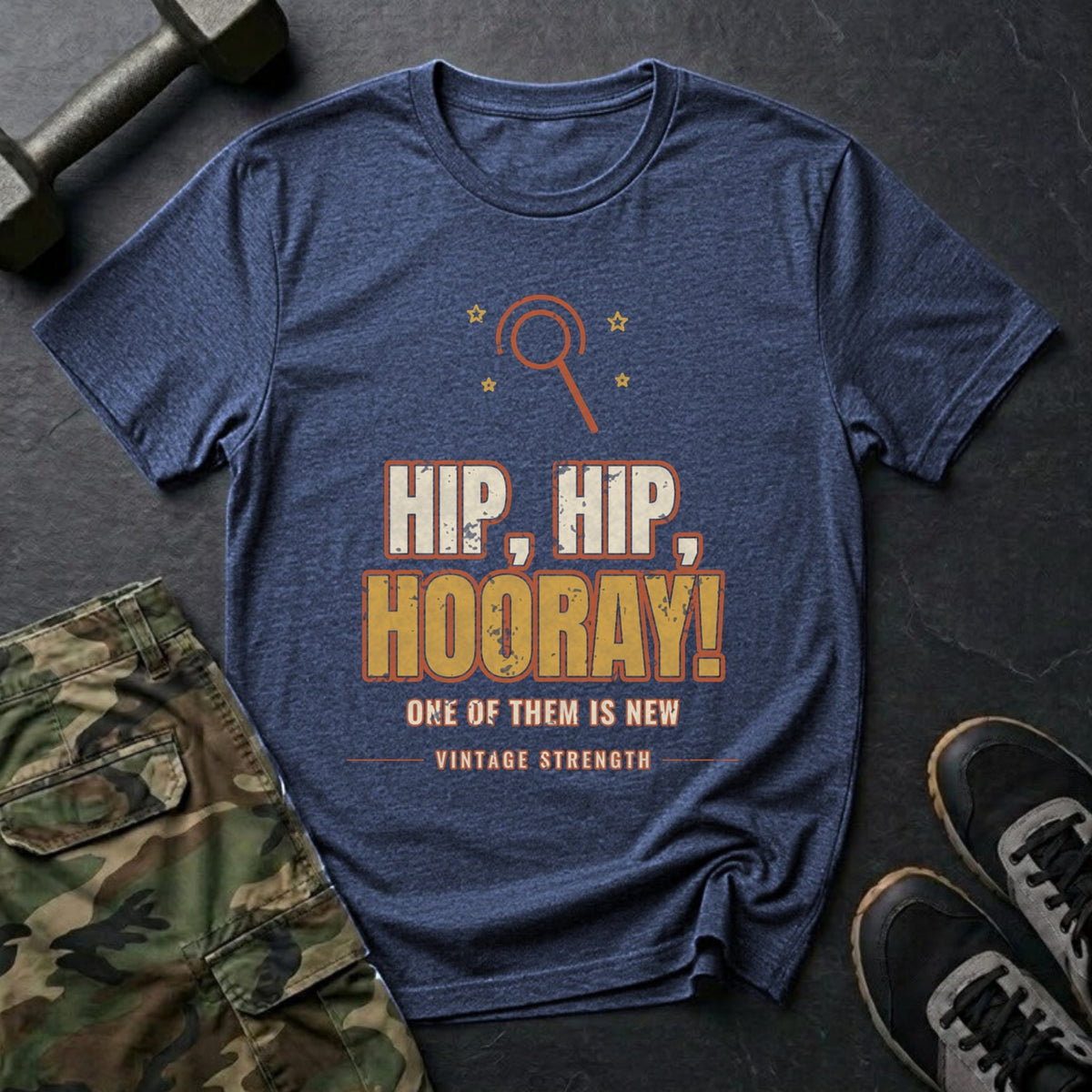 Hip, Hip, Hooray (One of Them Is New) T-Shirt in Heather Navy