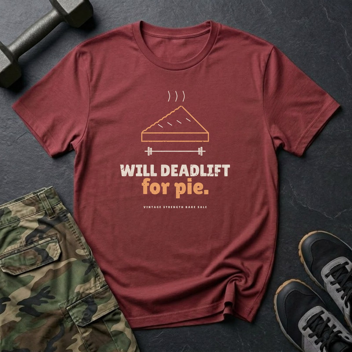 Will Deadlift for Pie T-Shirt in Heather Cardinal