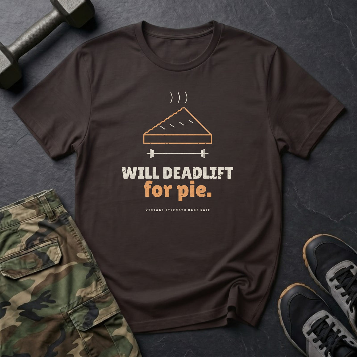 Will Deadlift for Pie T-Shirt in Dark Chocolate