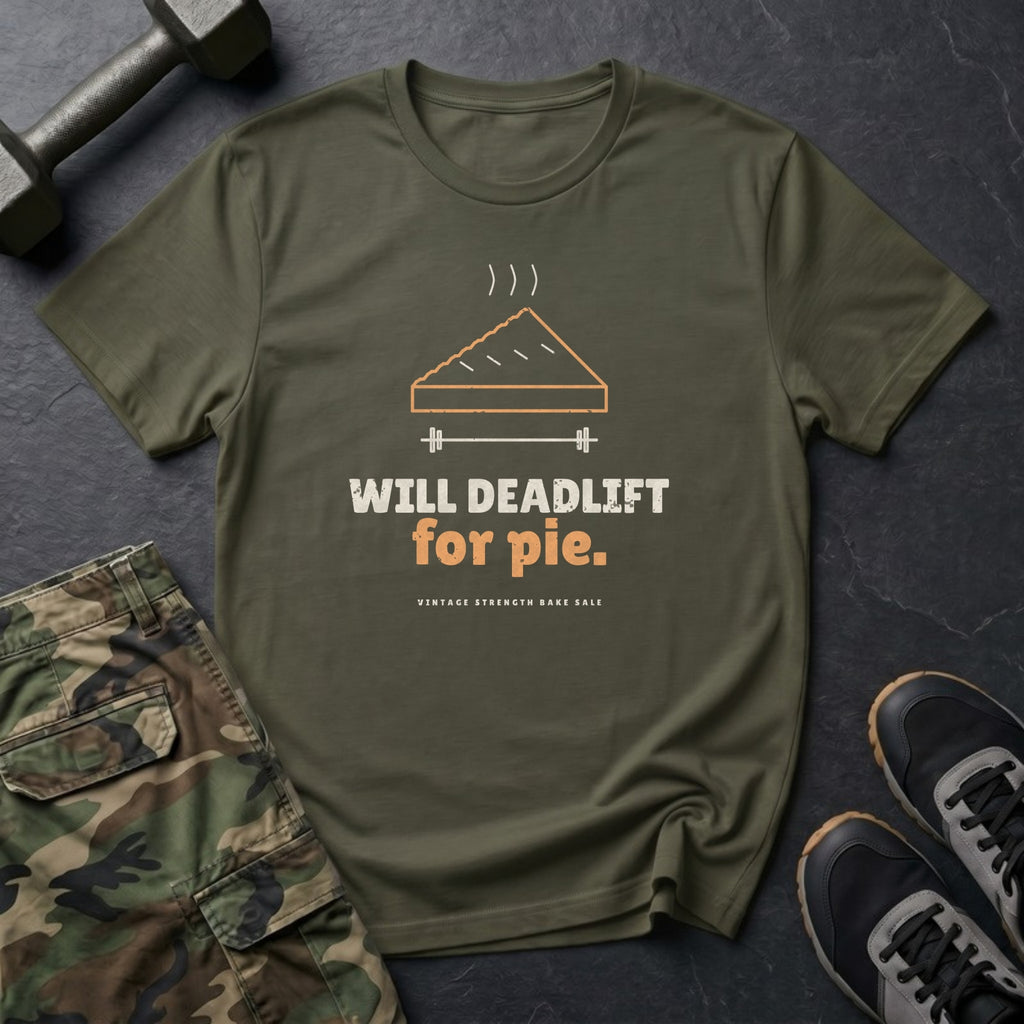 Will Deadlift for Pie T-Shirt in Military Green
