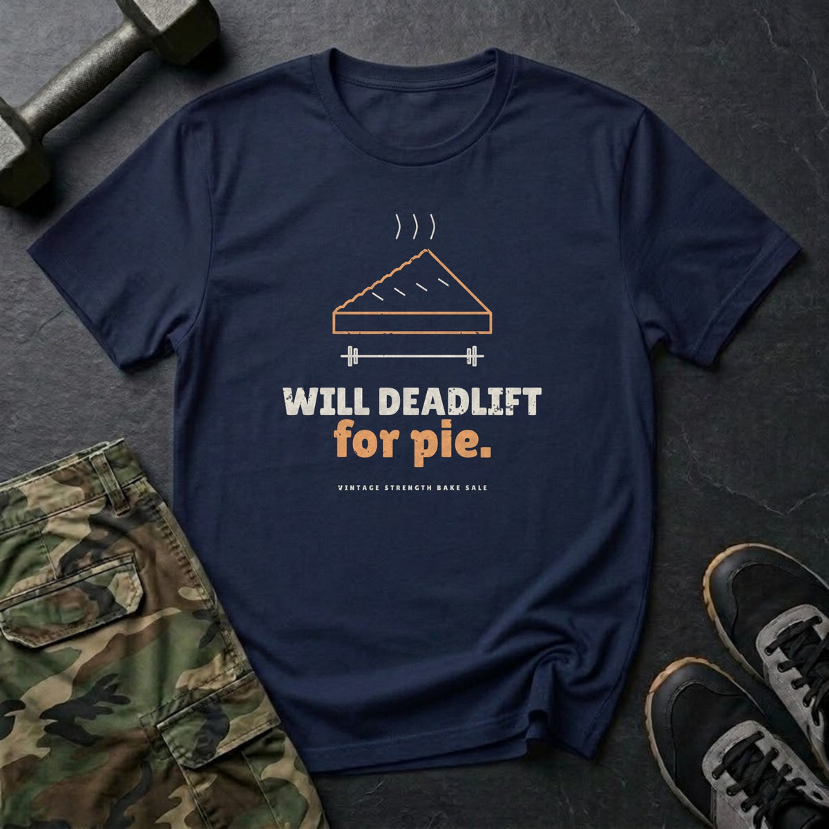 Will Deadlift for Pie T-Shirt in Navy