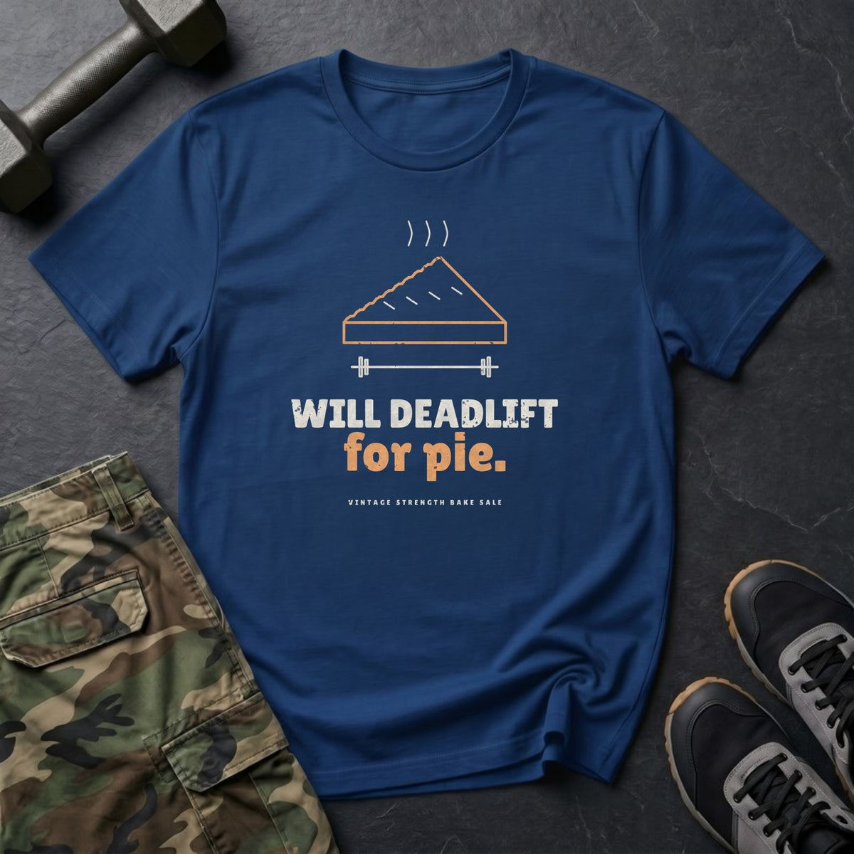Will Deadlift for Pie T-Shirt in Heather Navy