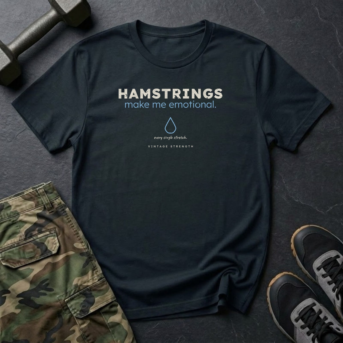 Hamstrings Make Me Emotional T-Shirt in Black