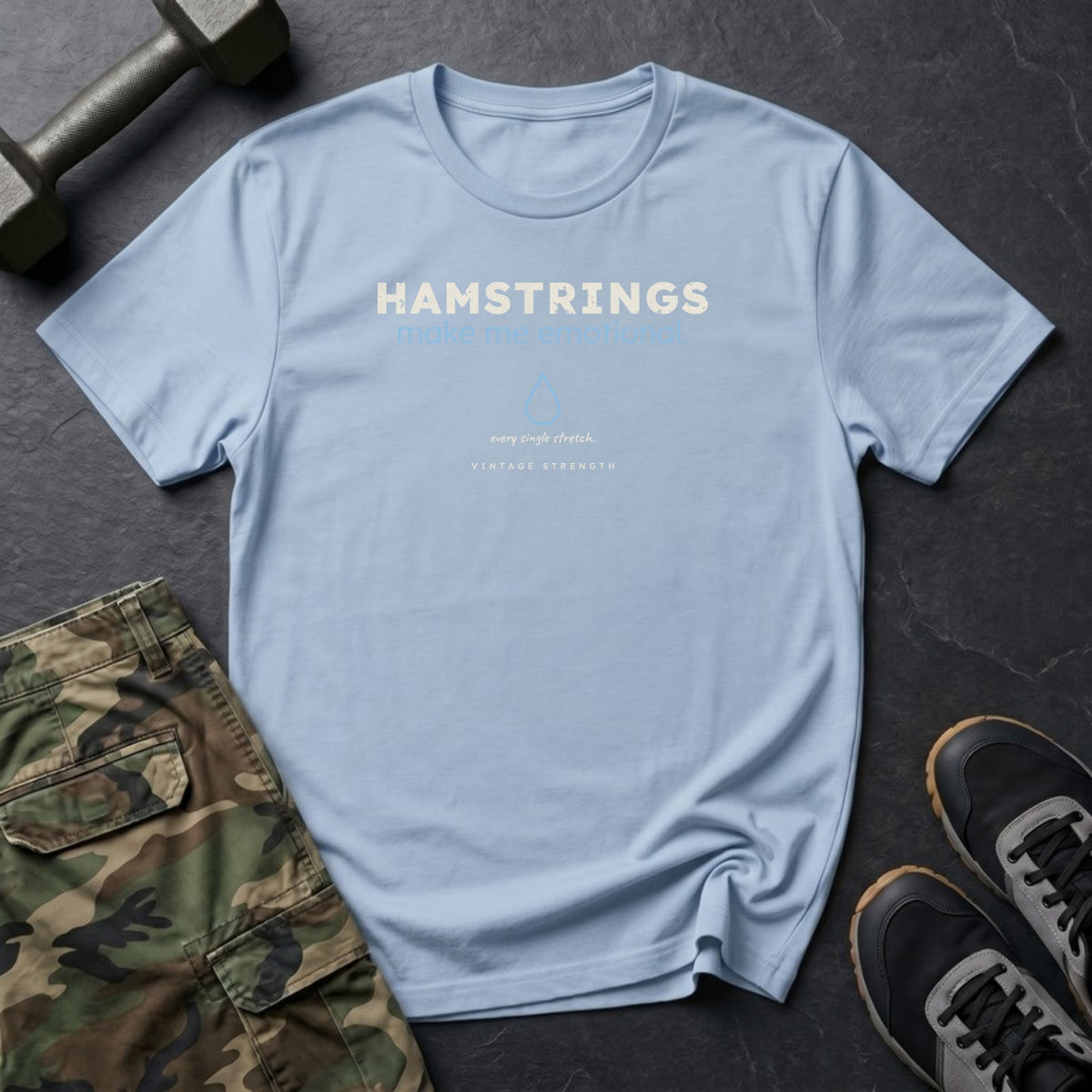 Hamstrings Make Me Emotional T-Shirt in Heather Navy