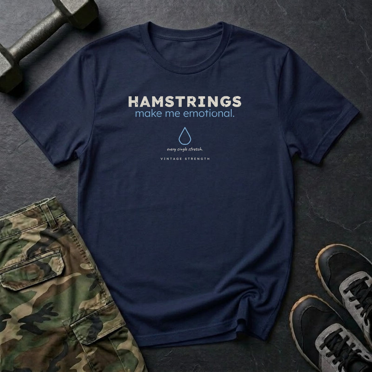 Hamstrings Make Me Emotional T-Shirt in Navy