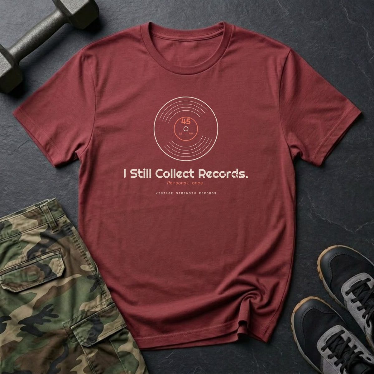 I Still Collect Records T-Shirt in Heather Cardinal