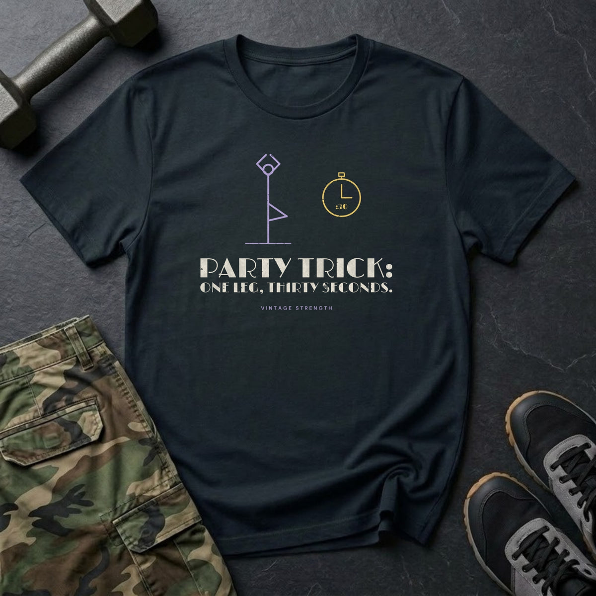Party Trick: One Leg, Thirty Seconds T-Shirt in Black
