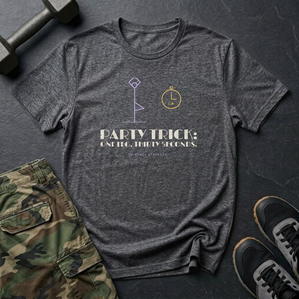 Party Trick: One Leg, Thirty Seconds T-Shirt in Charcoal