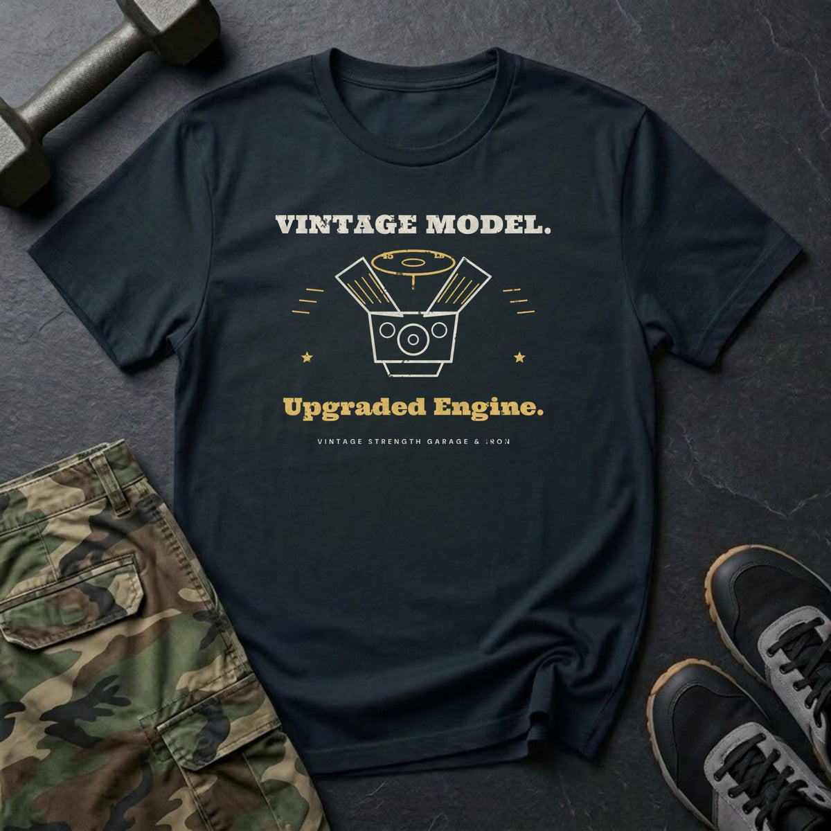 Vintage Model. Upgraded Engine. T-Shirt in Black