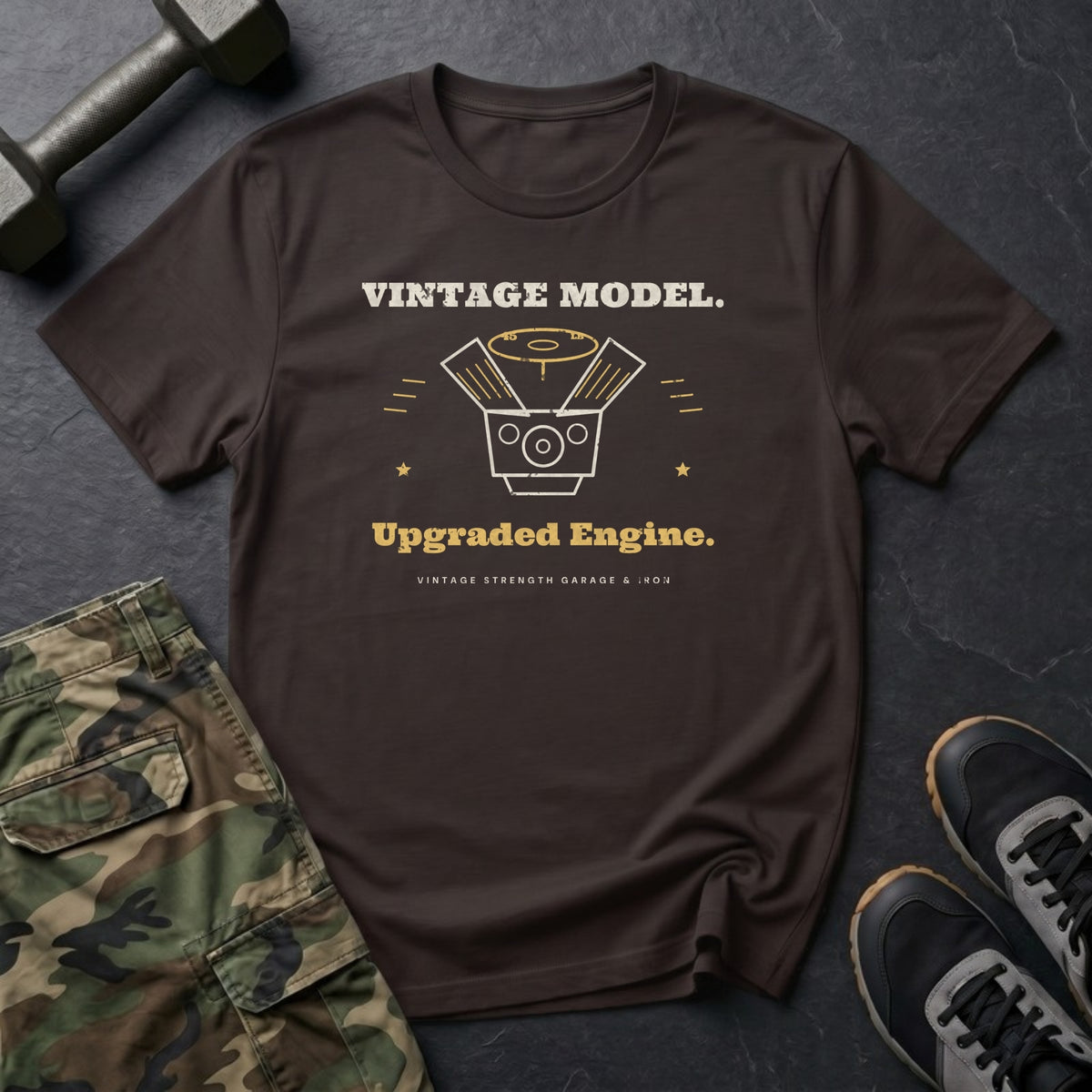 Vintage Model. Upgraded Engine. T-Shirt in Dark Chocolate