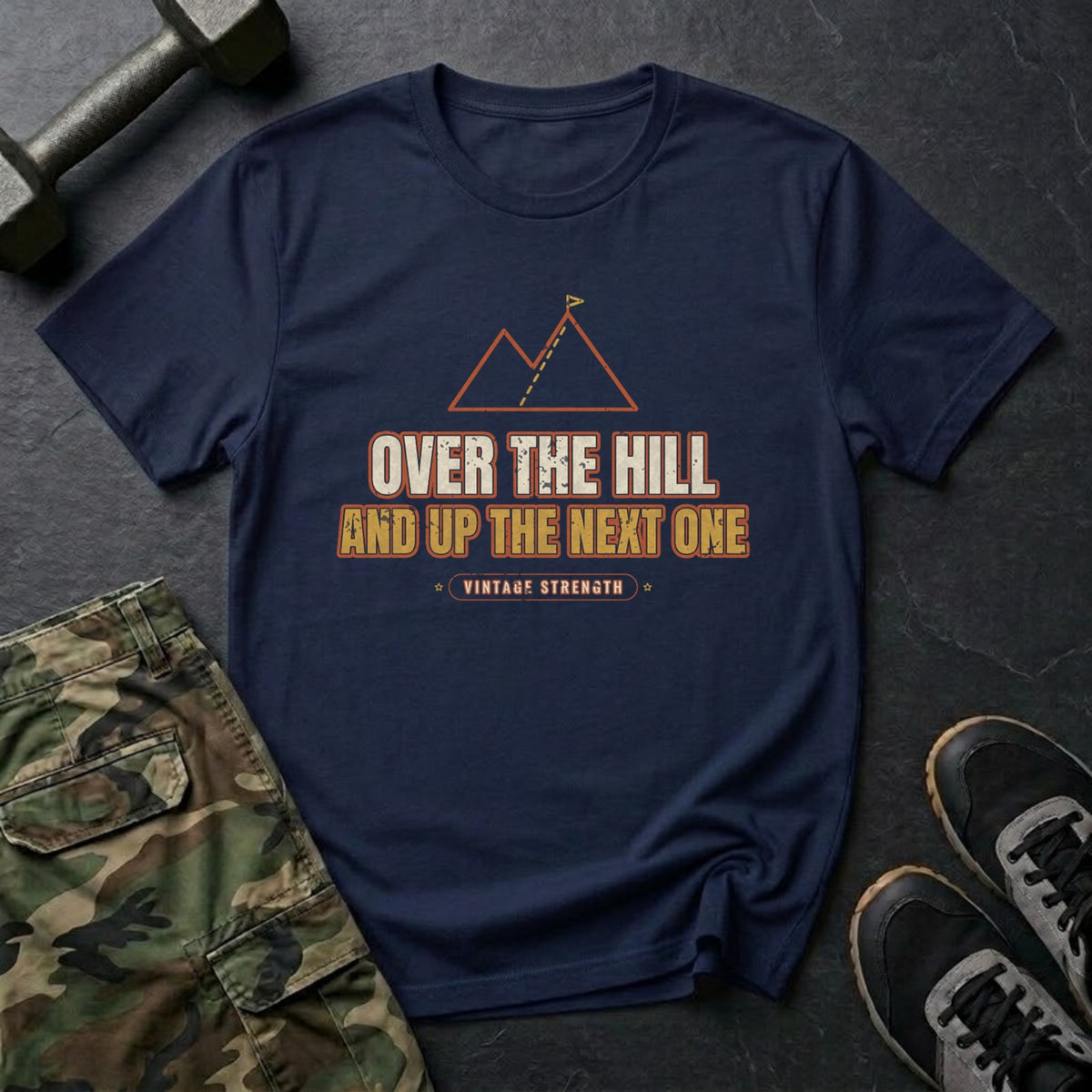 Over the Hill and Up the Next One T-Shirt in Navy