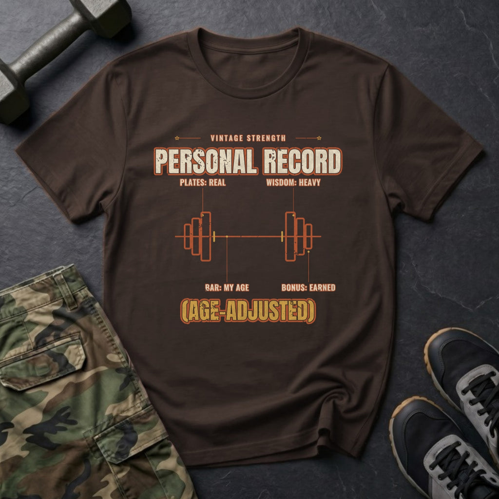 Personal Record (Age-Adjusted) T-Shirt in Dark Chocolate