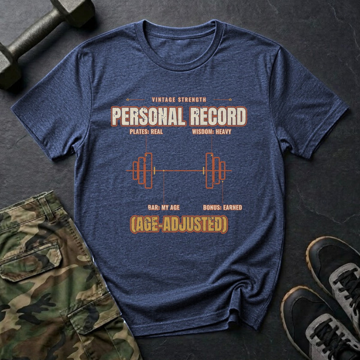Personal Record (Age-Adjusted) T-Shirt in Heather Navy