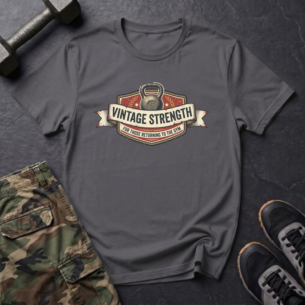 For Those Returning to the Gym - Kettlebell Badge T-Shirt in Charcoal