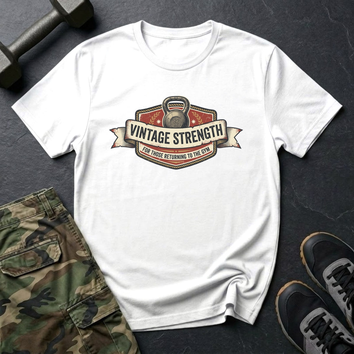 For Those Returning to the Gym - Kettlebell Badge T-Shirt in White