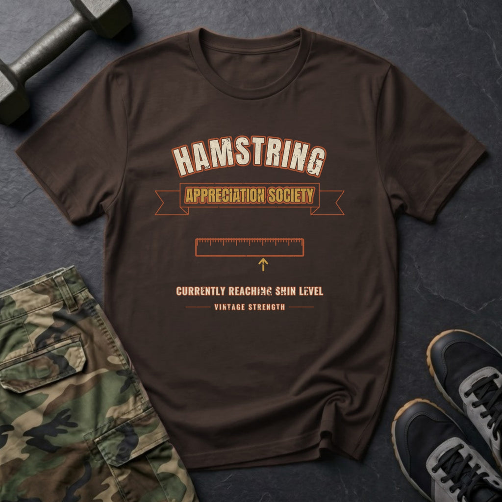 Hamstring Appreciation Society T-Shirt in Dark Chocolate