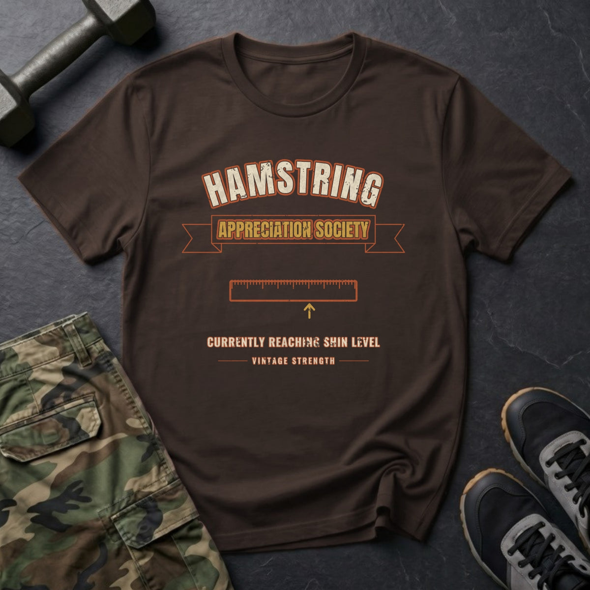 Hamstring Appreciation Society T-Shirt in Dark Chocolate