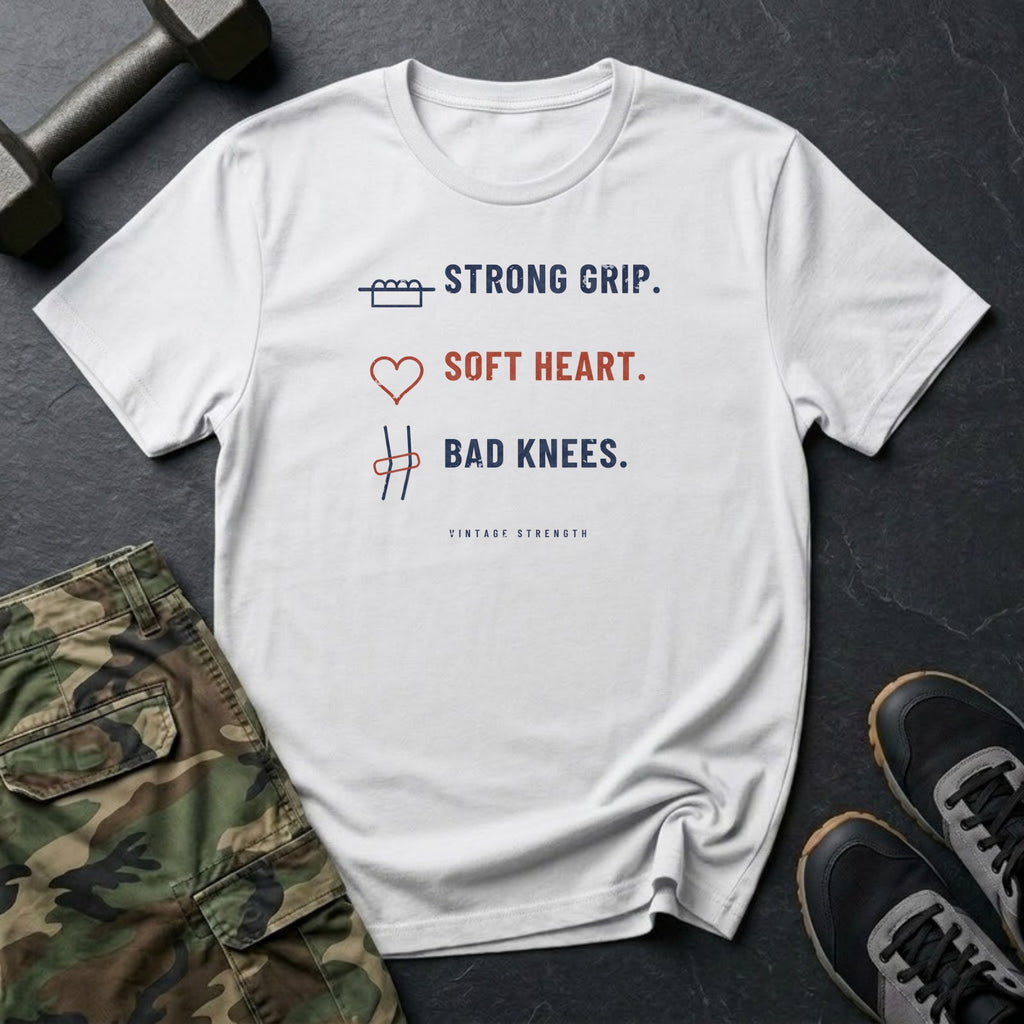 Strong Grip. Soft Heart. Bad Knees. T-Shirt in White