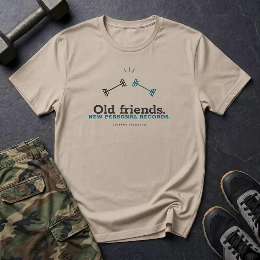 Old Friends. New Personal Records. T-Shirt in Sand