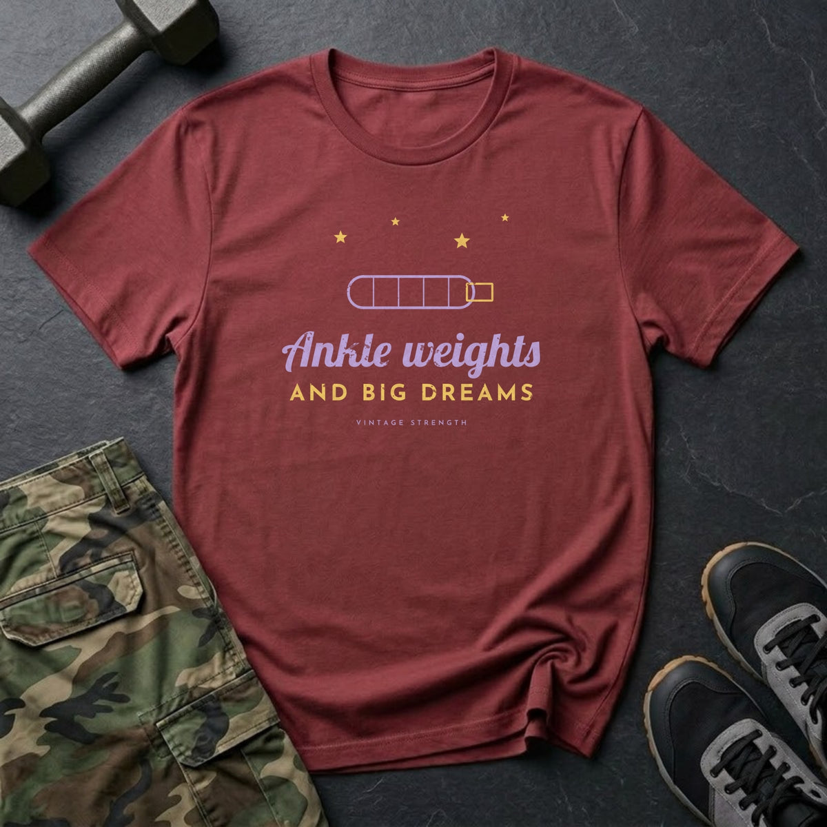 Ankle Weights and Big Dreams T-Shirt in Heather Cardinal