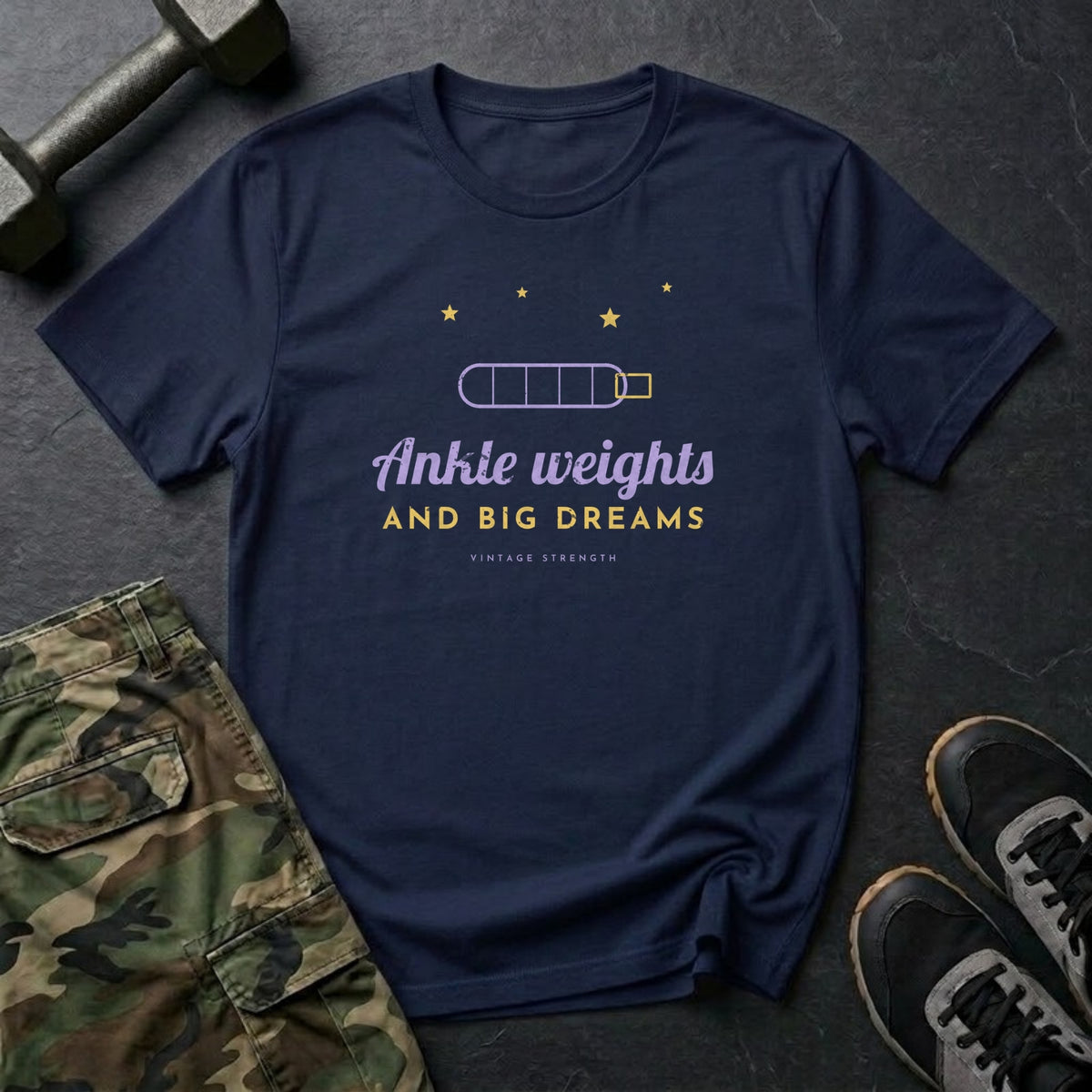 Ankle Weights and Big Dreams T-Shirt in Navy