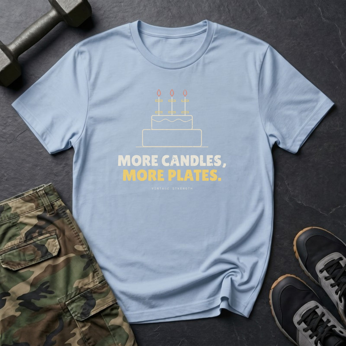 More Candles, More Plates T-Shirt in Heather Navy