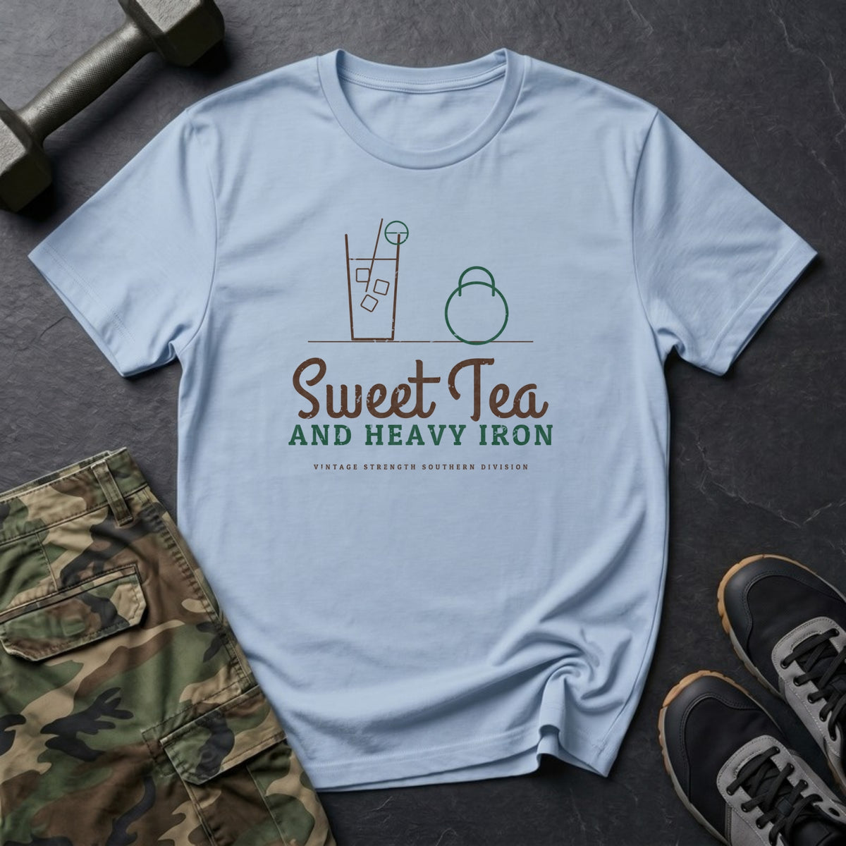 Sweet Tea and Heavy Iron T-Shirt in Light Blue