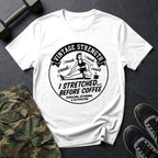 I Stretched Before Coffee - Retro Mobility T-Shirt in White