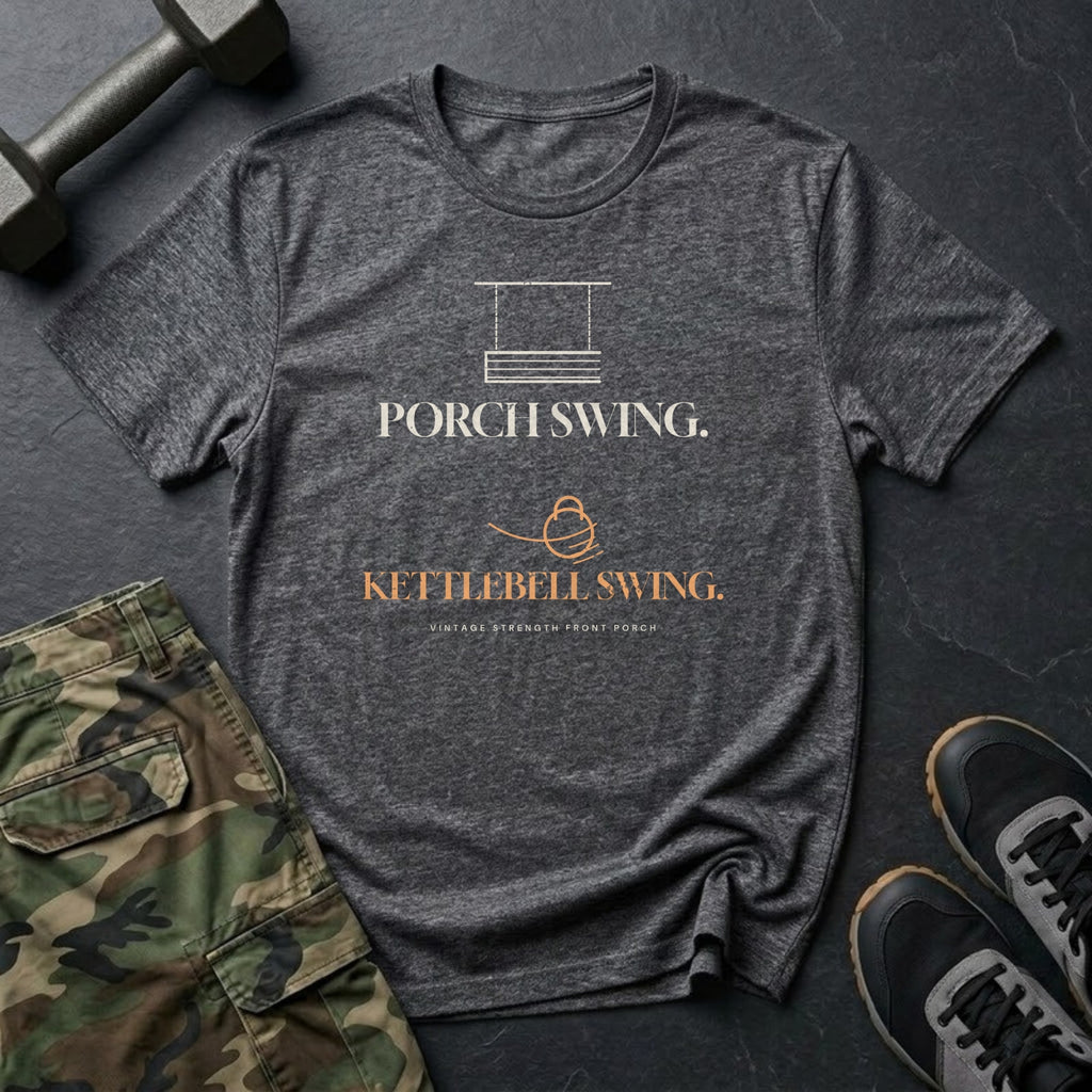 Porch Swing. Kettlebell Swing. T-Shirt in Dark Heather