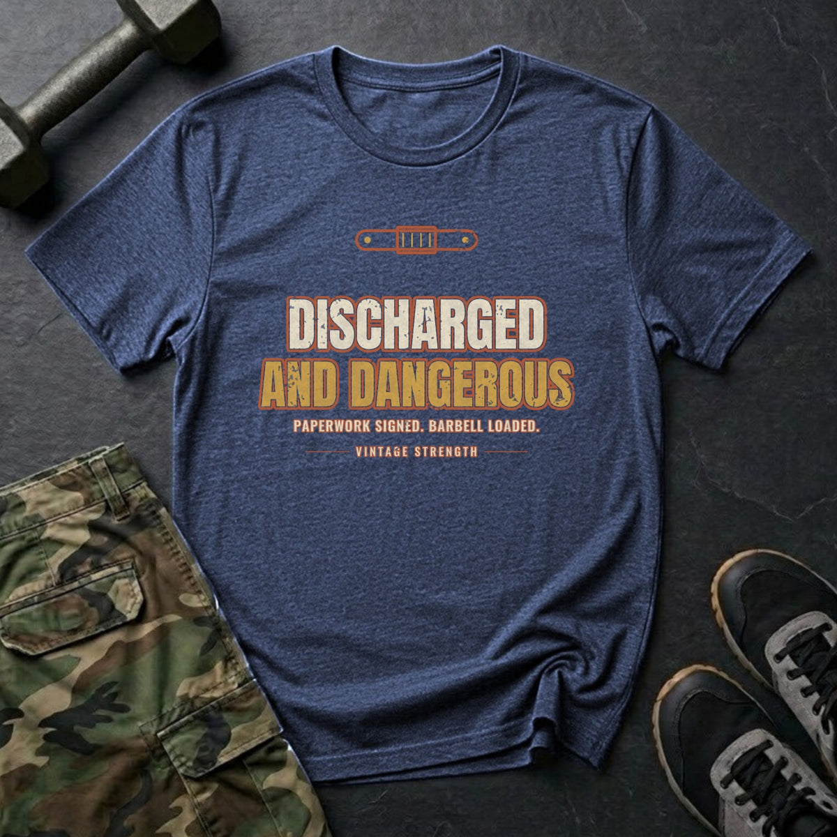 Discharged and Dangerous T-Shirt in Heather Navy