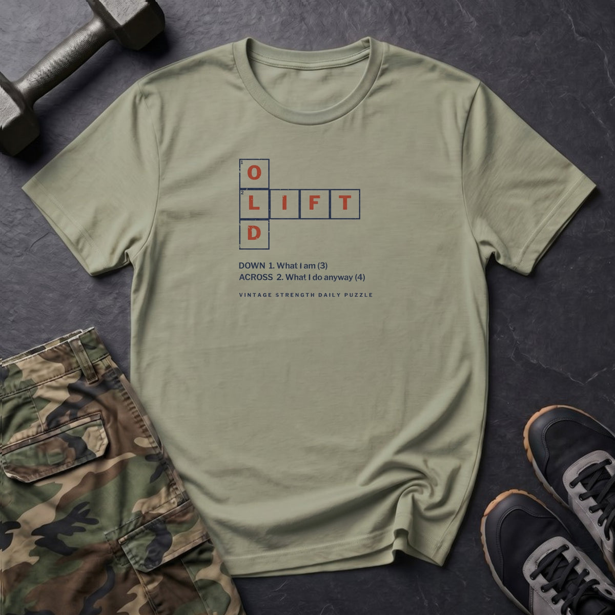 Crossword: OLD Down, LIFT Across T-Shirt in Pistachio