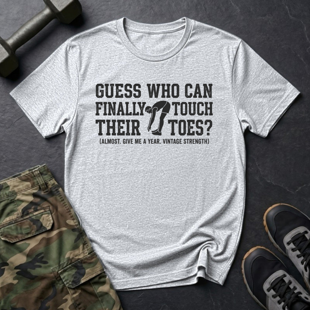 Guess Who Can Finally Touch Their Toes? - Mobility T-Shirt in Ice Grey