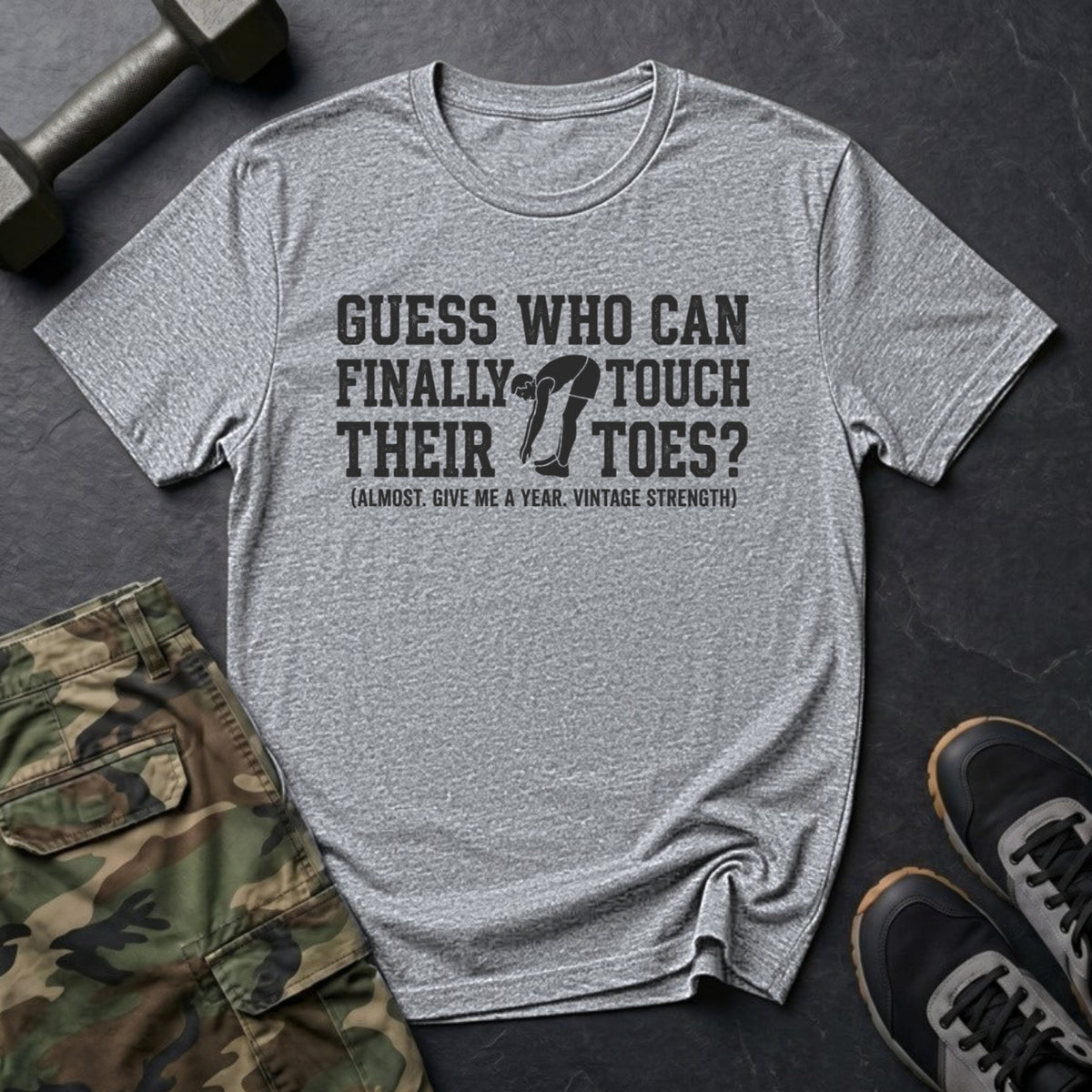 Guess Who Can Finally Touch Their Toes? - Mobility T-Shirt in Sport Grey