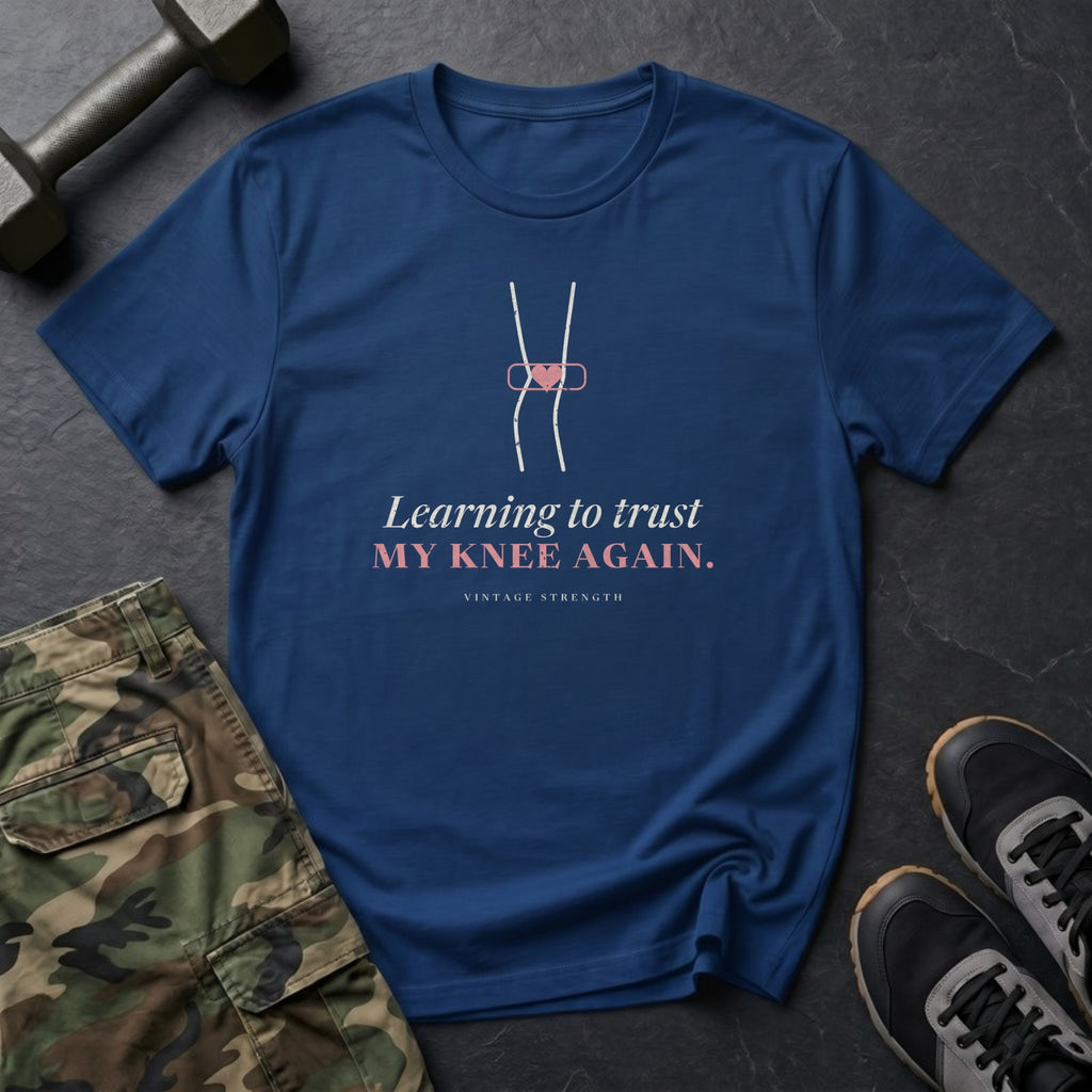 Learning to Trust My Knee Again T-Shirt in Heather Navy
