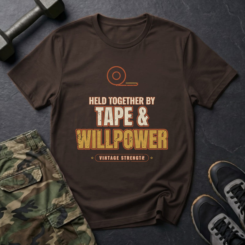Held Together by Tape and Willpower T-Shirt in Dark Chocolate