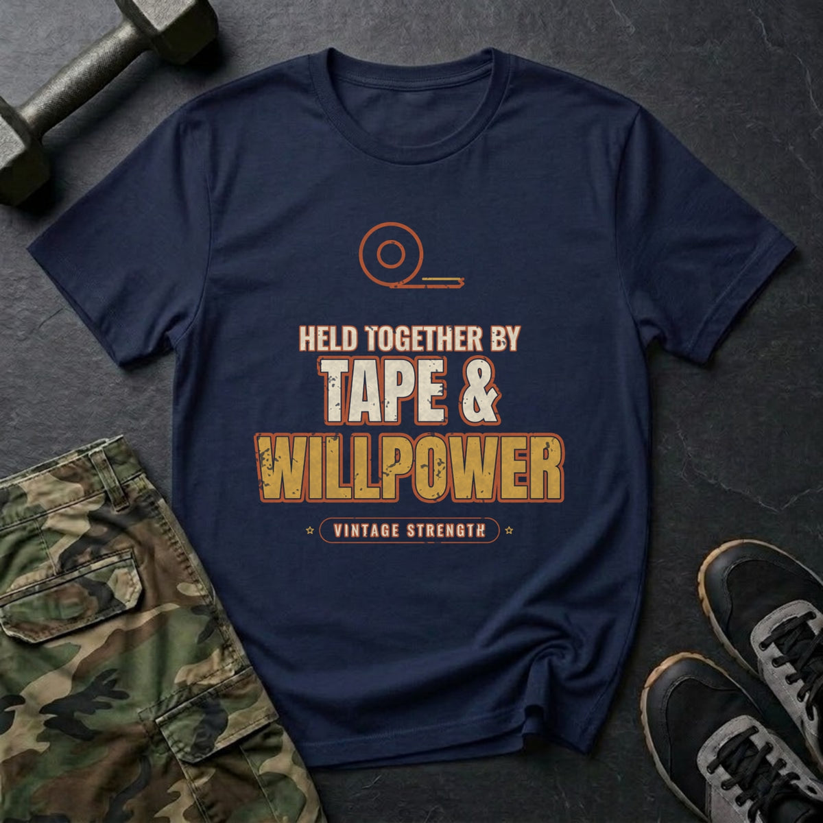 Held Together by Tape and Willpower T-Shirt in Navy
