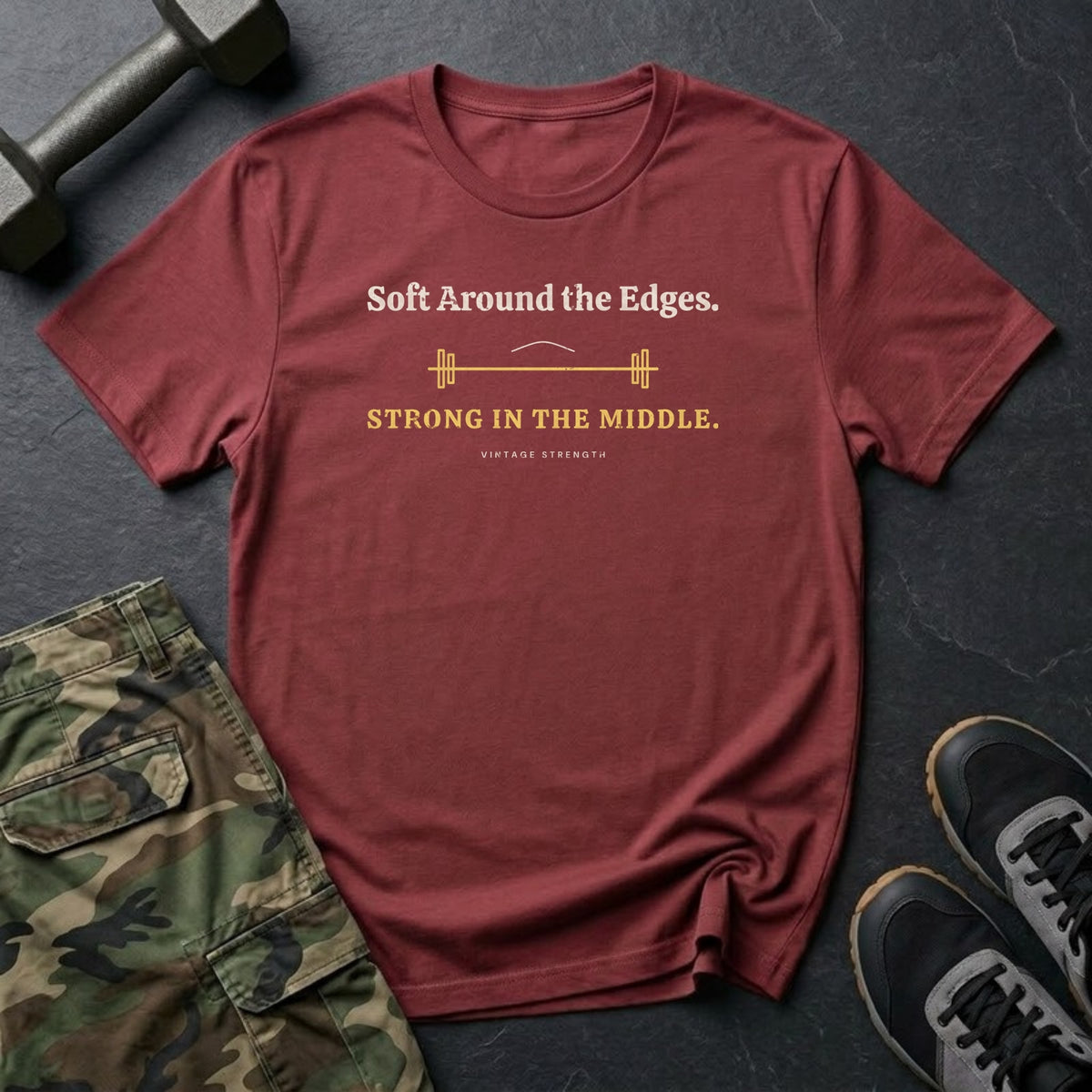 Soft Around the Edges. Strong in the Middle. T-Shirt in Heather Cardinal