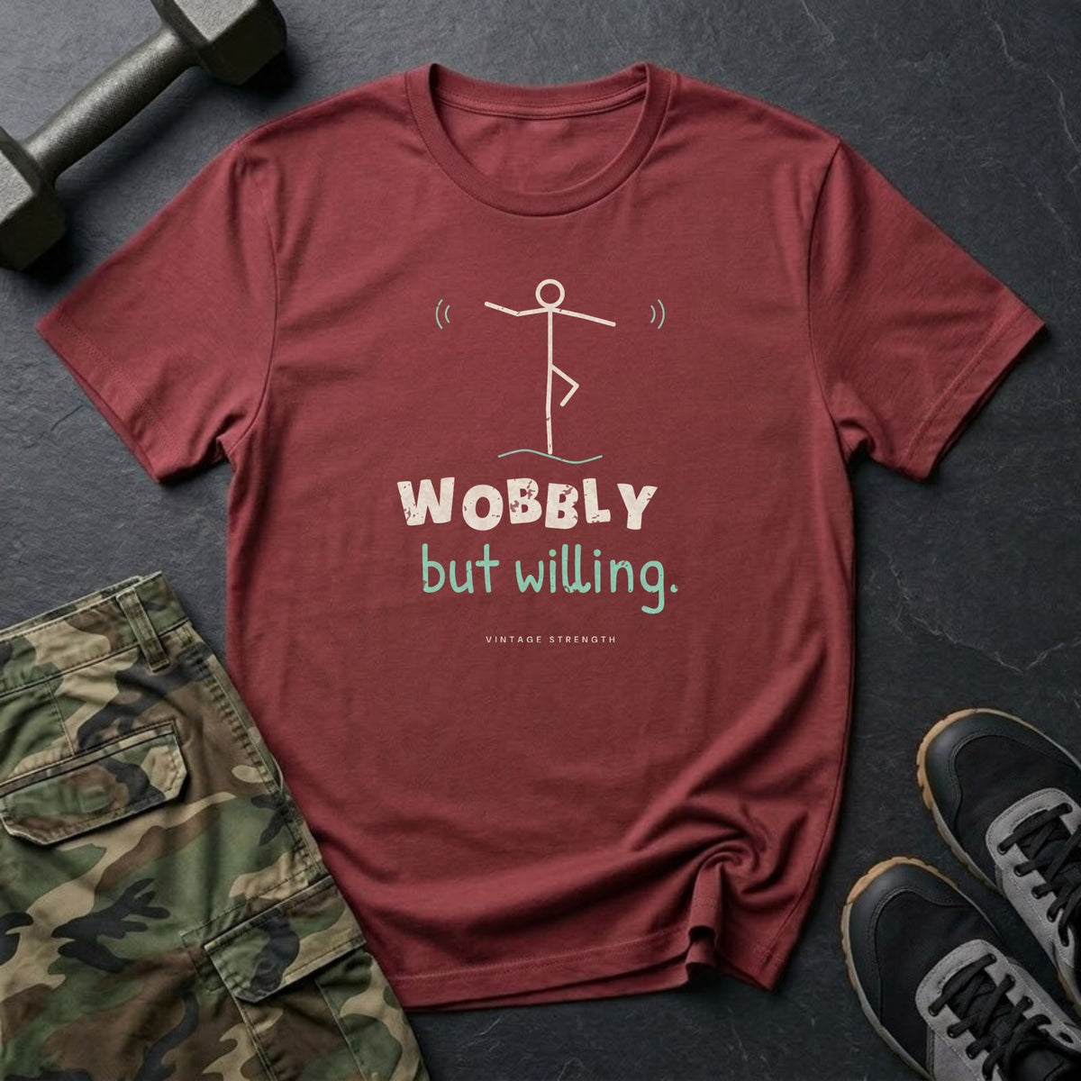 Wobbly but Willing T-Shirt in Heather Cardinal