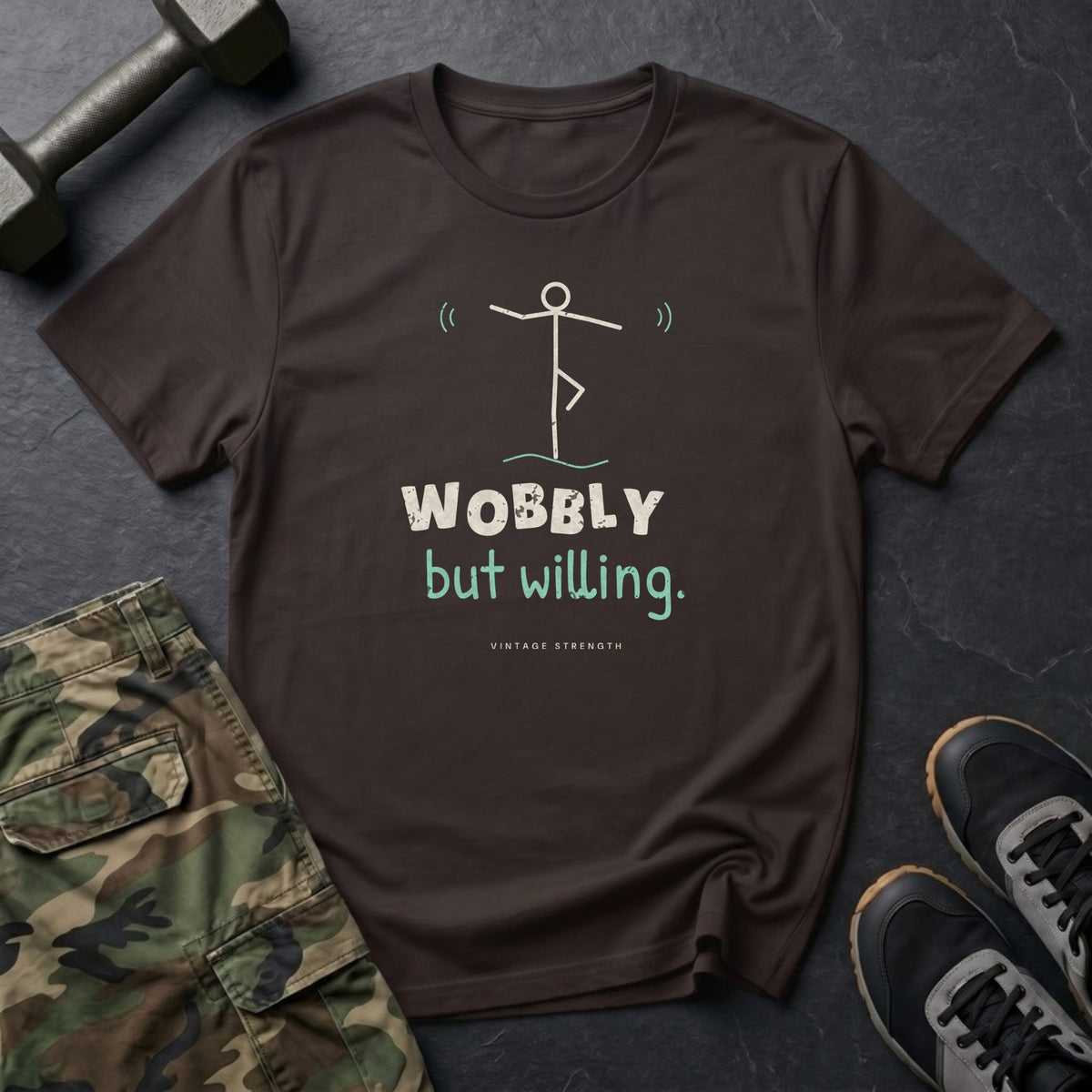 Wobbly but Willing T-Shirt in Dark Chocolate