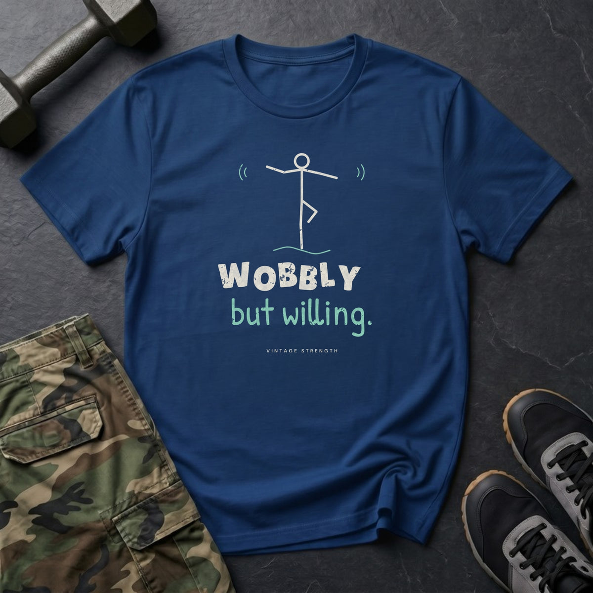 Wobbly but Willing T-Shirt in Heather Navy