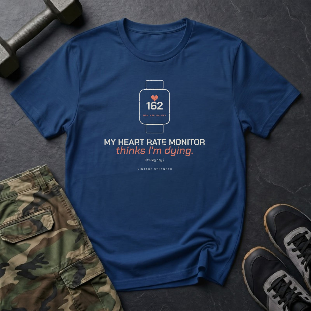 My Heart Rate Monitor Thinks I'm Dying T-Shirt in Heather Navy
