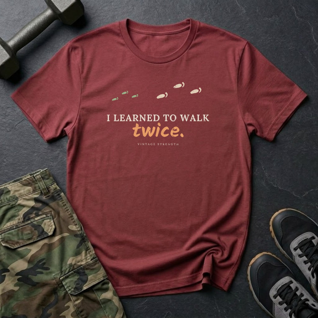 I Learned to Walk Twice T-Shirt in Heather Cardinal