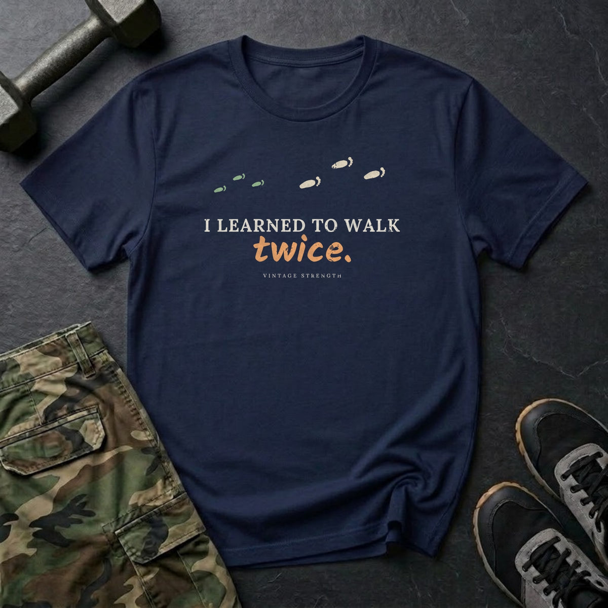I Learned to Walk Twice T-Shirt in Navy