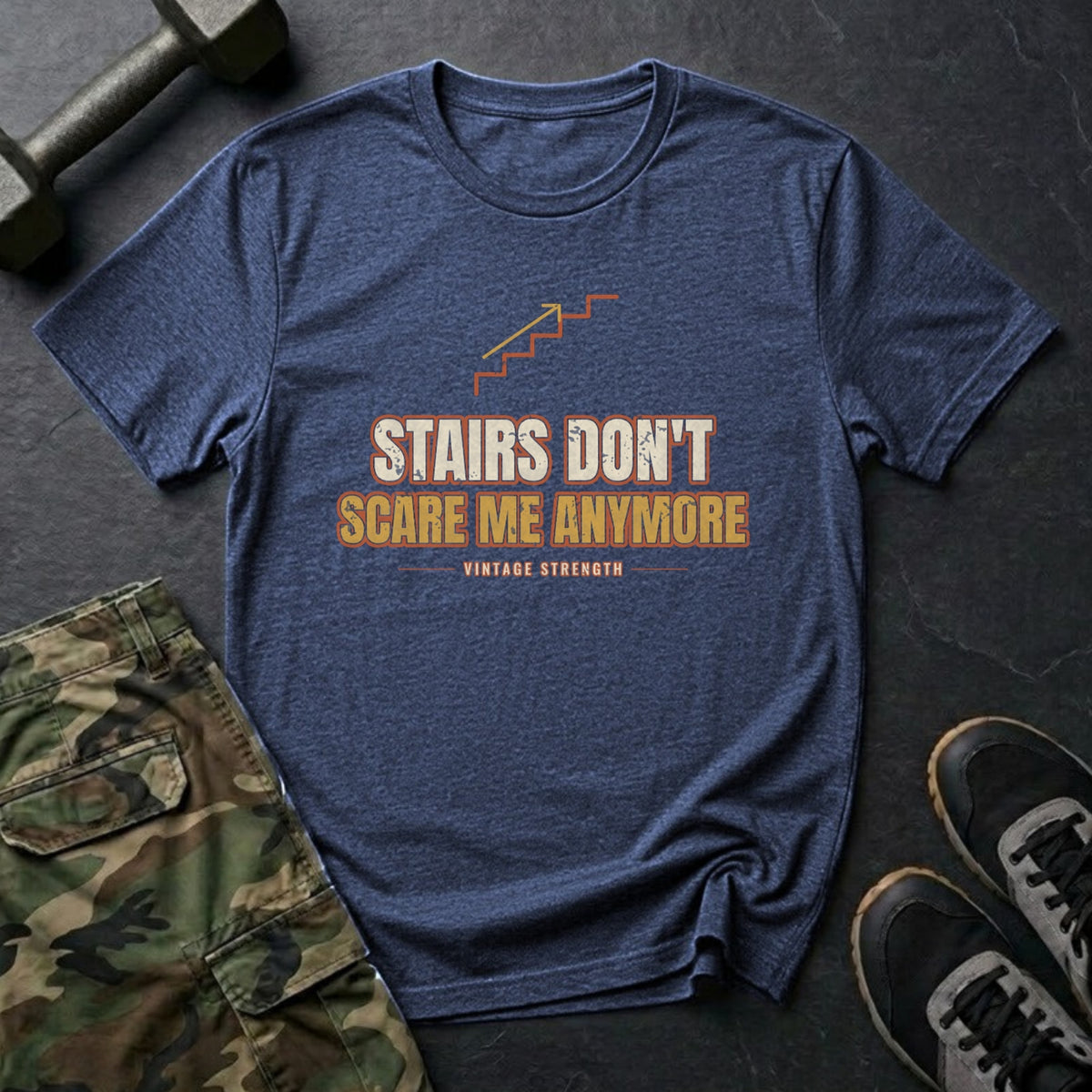 Stairs Don't Scare Me Anymore T-Shirt in Heather Navy
