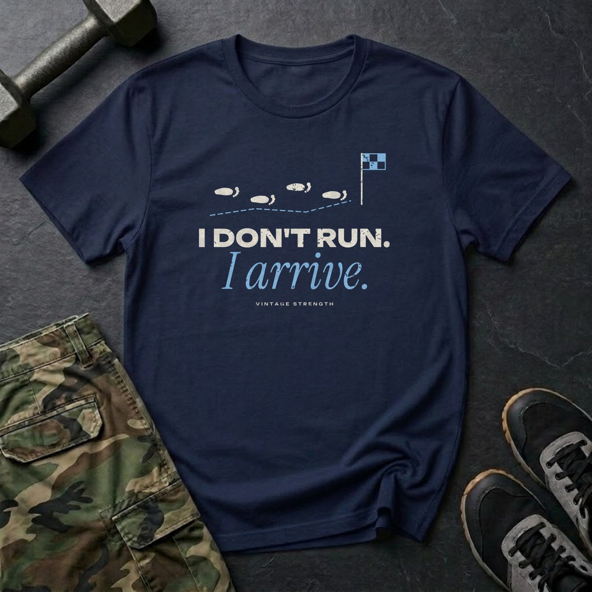 I Don't Run. I Arrive. T-Shirt in Navy