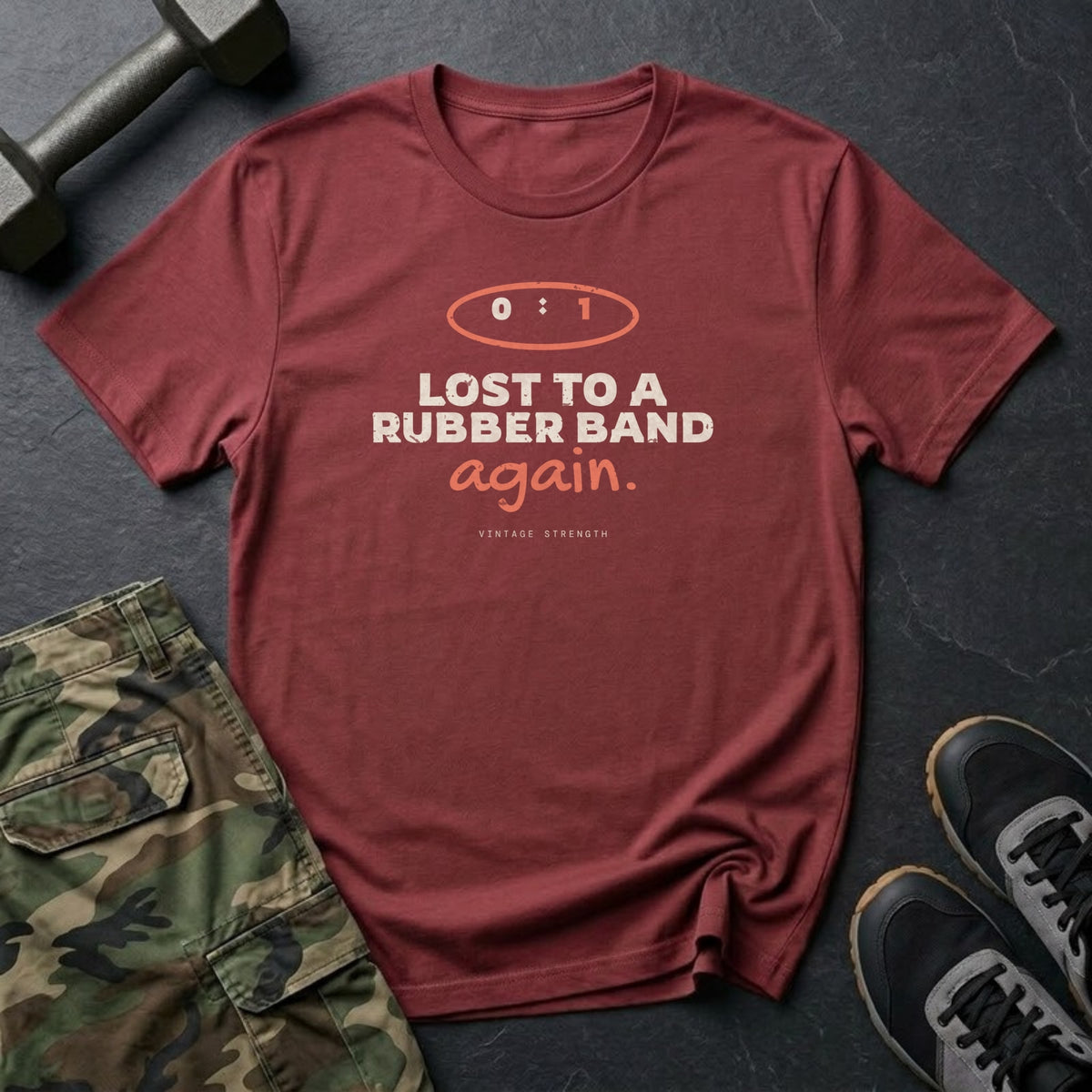 Lost to a Rubber Band Again T-Shirt in Heather Cardinal