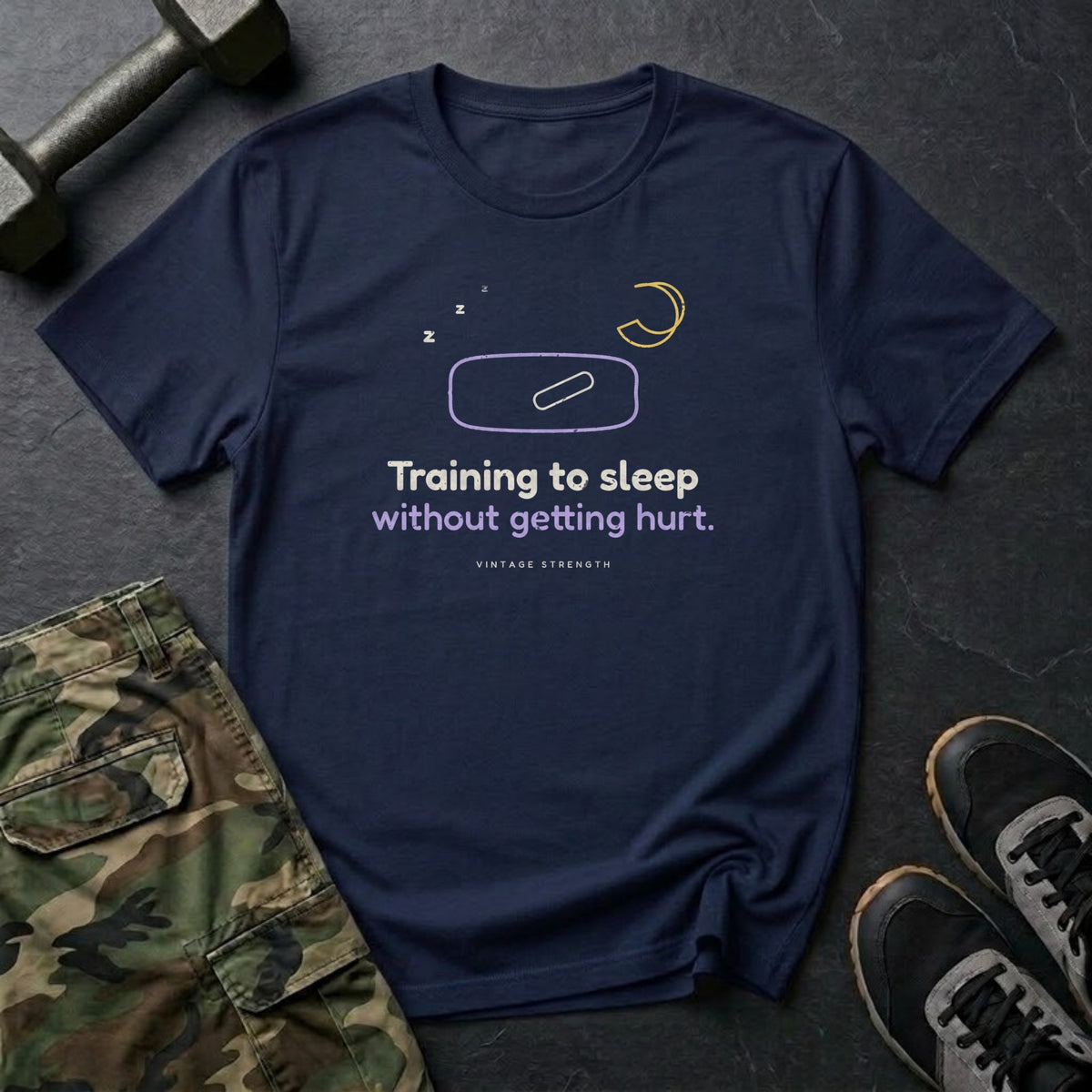 Training to Sleep Without Getting Hurt T-Shirt in Navy