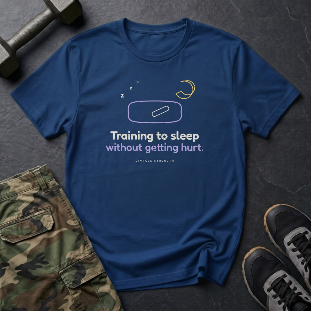 Training to Sleep Without Getting Hurt T-Shirt in Heather Navy